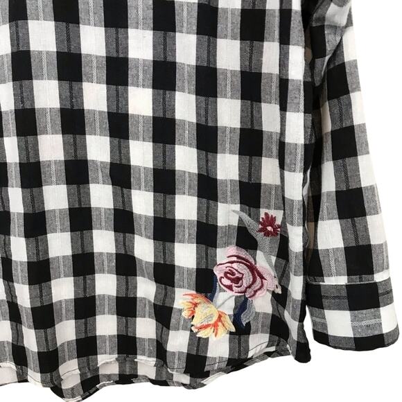 Skies Are Blue Black and White Check Embroidered Blouse Size Large - Picture 3 of 12